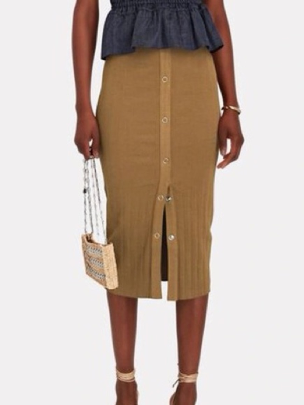 Enza Costa Rib Knit Snap Button Down Midi Skirt
